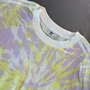 Adidas cropped top 3X tie dye yellow purple white three stripes Logo Casual